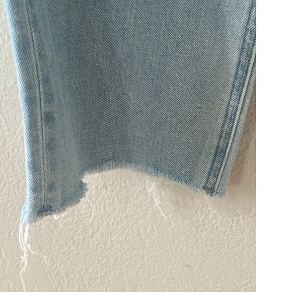 Women's Uniqlo Light Blue Slim Flared High Rise Frayed Hem Jeans Sz 10 - Picture 4 of 8